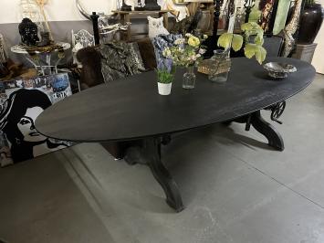 Large dining table, unique base, cast iron and wood, exclusive and a one-off!