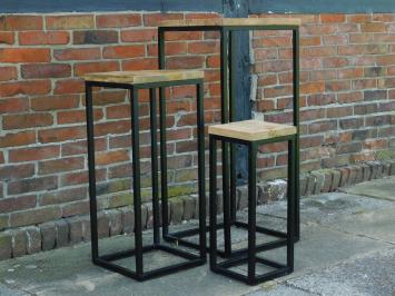 Set of 3 Tables - Industrial - Mango Wood with Black Metal Base