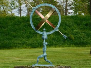 Sundial Atlas, bronze-brass, Aris Mundi Apollo, man carries earth.