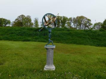 Sundial Atlas, bronze-brass, Aris Mundi Apollo, man carries earth.