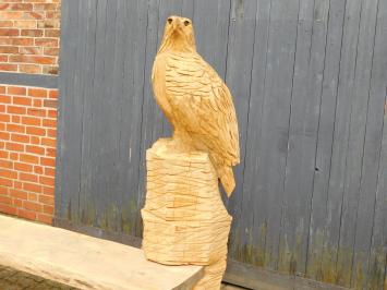 Heavy oak garden bench with large carved eagle on the right holder, unique and beautiful.