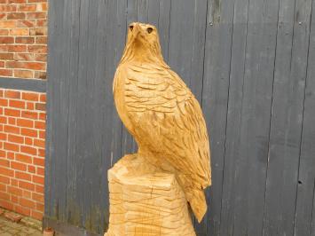 Heavy oak garden bench with large carved eagle on the right holder, unique and beautiful.