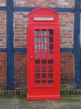 Antique telephone booth, red, made of wood, like jointer, cupboard / wine cabinet!