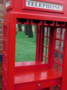 Antique telephone booth, red, made of wood, like jointer, cupboard / wine cabinet!