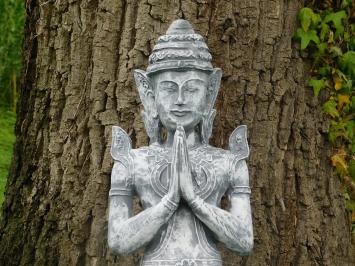 Statue Tempelbewahrer - Grau mit Weiß - Polystone