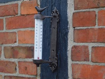Frame thermometer with bird - cast iron - weatherproof