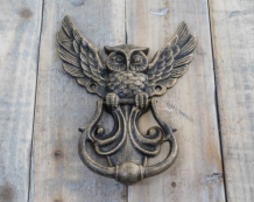 Fantastisch mooie deurklopper met uil motief, antiek brons.