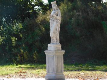 Tuinbeeld Maria met Kind op Sokkel - 130 cm - Klassieke Stenen Set