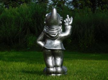 Garden Gnome Middle Finger XL - 80 cm - Silver Grey with Black - Polystone