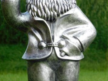 Garden Gnome Middle Finger XL - 80 cm - Silver Grey with Black - Polystone