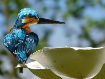 Tuinsteker Bloem met IJsvogel - Metaal - Witte Tuinbloem