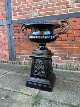 Garden vase on column - all cast iron - black