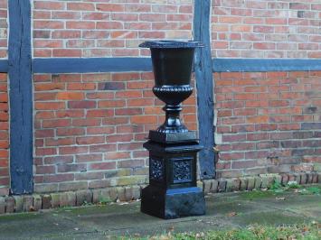 Large garden vase on column - black - cast iron