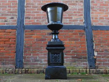 Large garden vase on column - black - cast iron