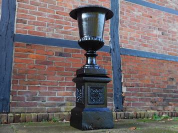 Large garden vase on column - black - cast iron