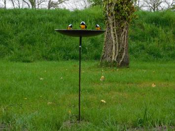Vogelbad met 3 Gele Vogeltjes  - Tuinsteker - Metaal