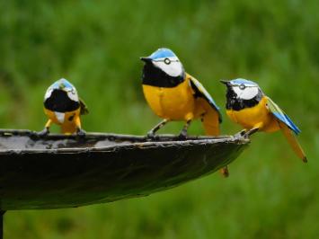 Vogelbad met 3 Gele Vogeltjes  - Tuinsteker - Metaal