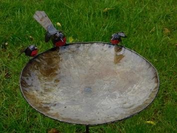 One-off: Bird feeder - bath - 3 Birds Red Black - Handmade