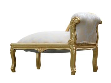 Vintage Baroque-style Chaise Longue – Gold-coloured Wooden Frame – Upholstered in Beige