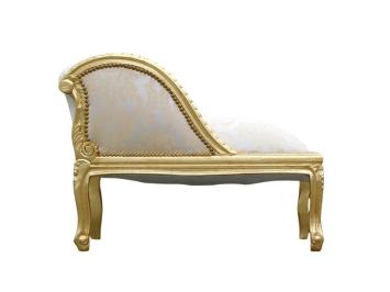 Vintage Baroque-style Chaise Longue – Gold-coloured Wooden Frame – Upholstered in Beige
