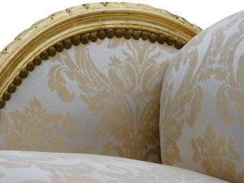 Vintage Baroque-style Chaise Longue – Gold-coloured Wooden Frame – Upholstered in Beige