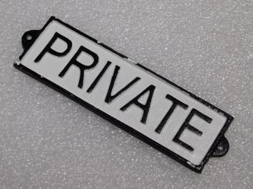 Vintage-Türschild „Private“ – Gusseisen – Schwarz/Weiß