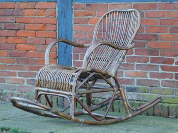 One-off: Vintage Rocking Chair - Handmade - Wicker - Incl. Grizzly Plaid