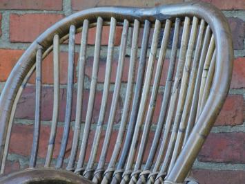 Eenmalig: Vintage Schommelstoel - Handgemaakt - Riet - Incl. Grizzly Plaid