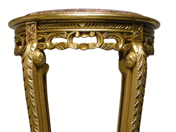 Vintage-Sockeltisch mit Marmorplatte – 110 cm – Goldfarben