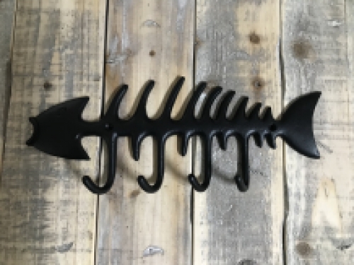 Coat rack with fish, wall hooks, cast iron, black