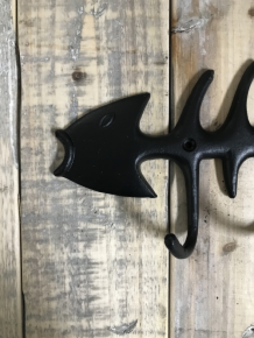 Coat rack with fish, wall hooks, cast iron, black