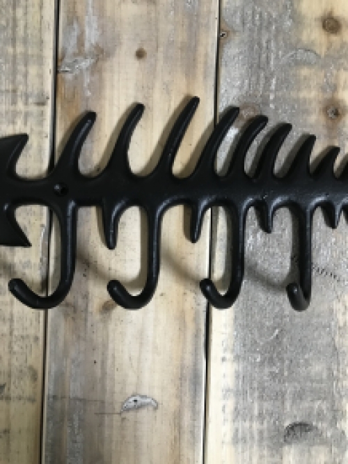 Coat rack with fish, wall hooks, cast iron, black