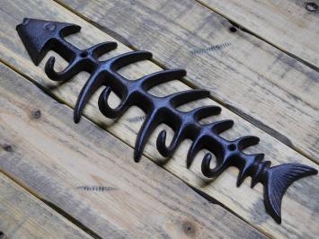 Fish Coat Rack - Cast Iron - Wall Hooks - Dark Brown