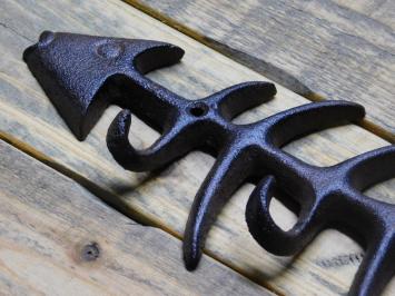 Fish Coat Rack - Cast Iron - Wall Hooks - Dark Brown