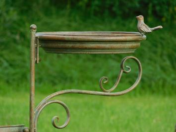 Decorative Bird feeder bath and plant stand - Iron - Green Brown