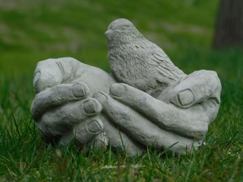 Last: bird bath - hands with bird - stone