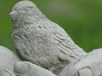 Last: bird bath - hands with bird - stone