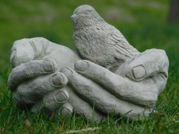Last: bird bath - hands with bird - stone