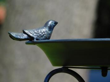 Vogelbad mit Vögelchen – 75 cm – Rustikales Blau – Metall