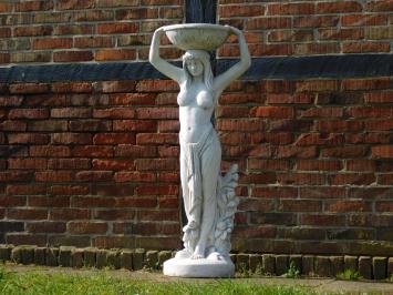 Große Skulptur einer Frau mit Schale - ganz aus Stein - 120 cm