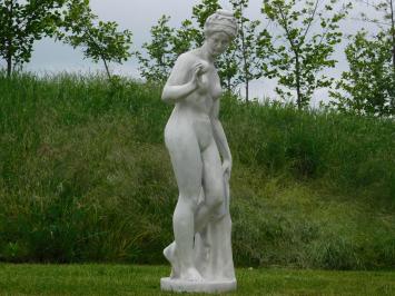 Skulptur „Frau mit Apfel“ – 115 cm – Polystone – Weiß mit Grau