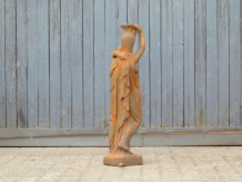 Statue water spout - lady with water jugs - solid stone - oxide