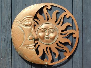 Wandornament Zon en Maan - 60 cm - Rond - Koperlook