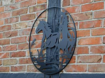 Wandornament Paarden - Zwart - Metaal - Rond