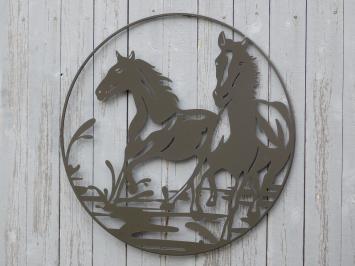 Wandornament Paarden - Zwart - Metaal - Rond