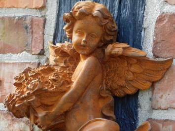 Wall Angel with Flowers - 30 cm - Cast Iron