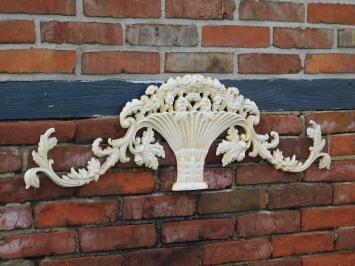 Wall ornament Vase with Flowers - cast iron - vintage white brown