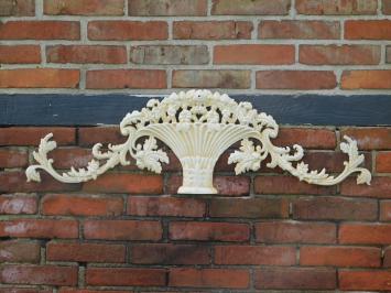 Wall ornament Vase with Flowers - cast iron - vintage white brown