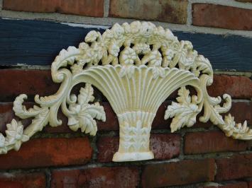 Wall ornament Vase with Flowers - cast iron - vintage white brown