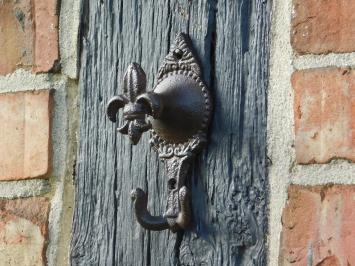 Cast iron Wall Hook with French Lily - 2-Hooks - 13 cm High - Dark brown